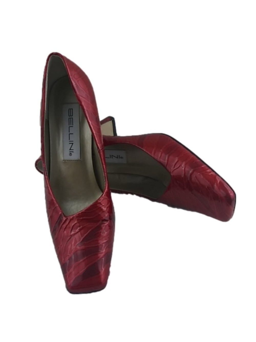 Bellini Red Croc-Embossed Square Toe Pumps